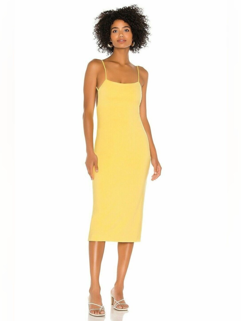 NBD Yellow Carmensita Open Back Fitted Knit Midi Dress Medium